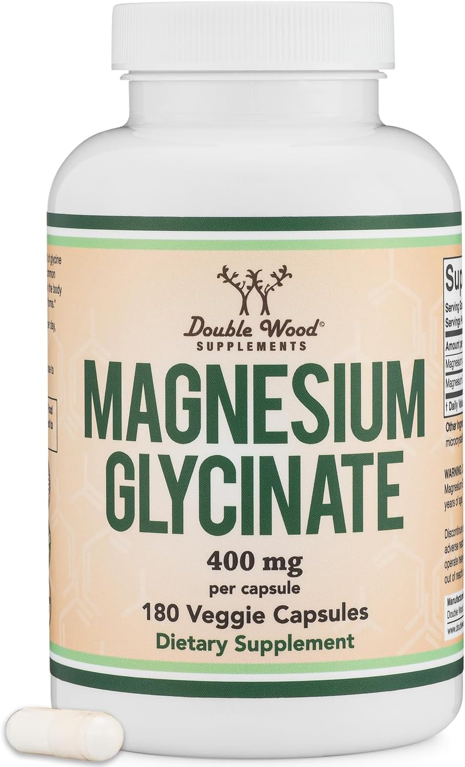 Double Wood Supplements Magnesium Glycinate 400mg, 180 Capsules (Vegan Safe, Third Party Tested
