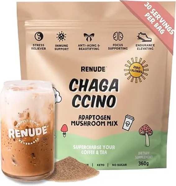 Renude Chagaccino - Chaga Mushroom Powder, Mushroom Coffee Drink Mix with Adaptogens