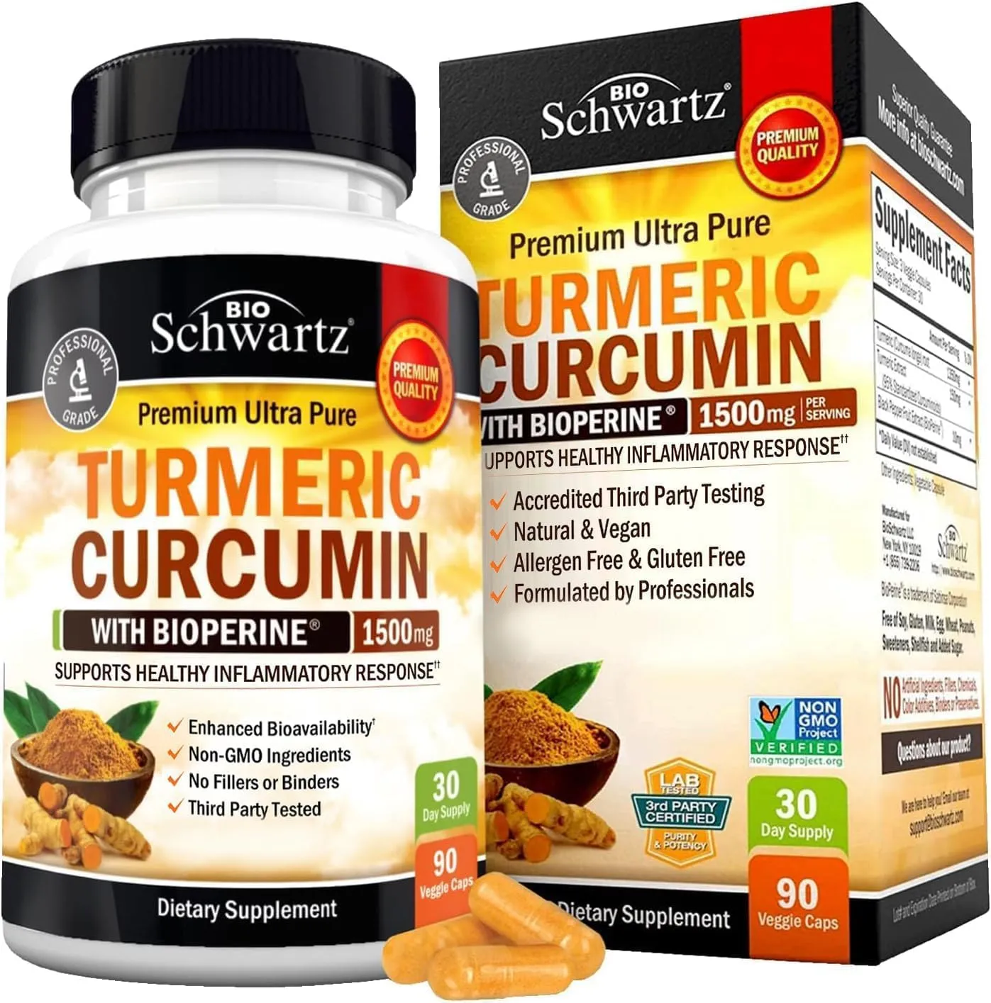 Bio Schwartz Turmeric Curcumin with Black Pepper Extract 1500mg