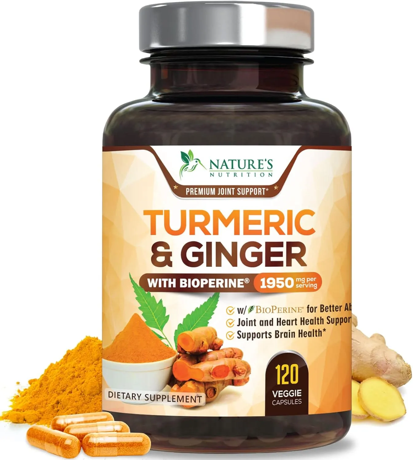 Nature’s Nutrition Turmeric Curcumin with BioPerine & Ginger 95% Curcuminoids 1950mg