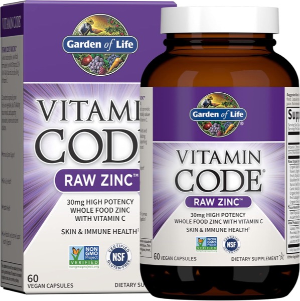 Garden of Life Zinc Supplements 30mg High Potency Raw Zinc and Vitamin C Multimineral Supplement